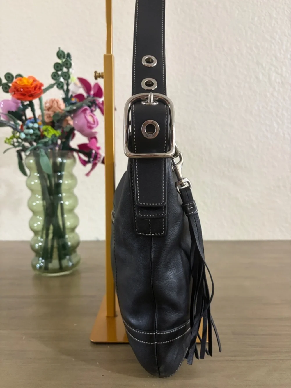 Coach 1415 Soho Slim Black Leather Hobo Fringe Tasseled Shoulder Bag Purse Y2K